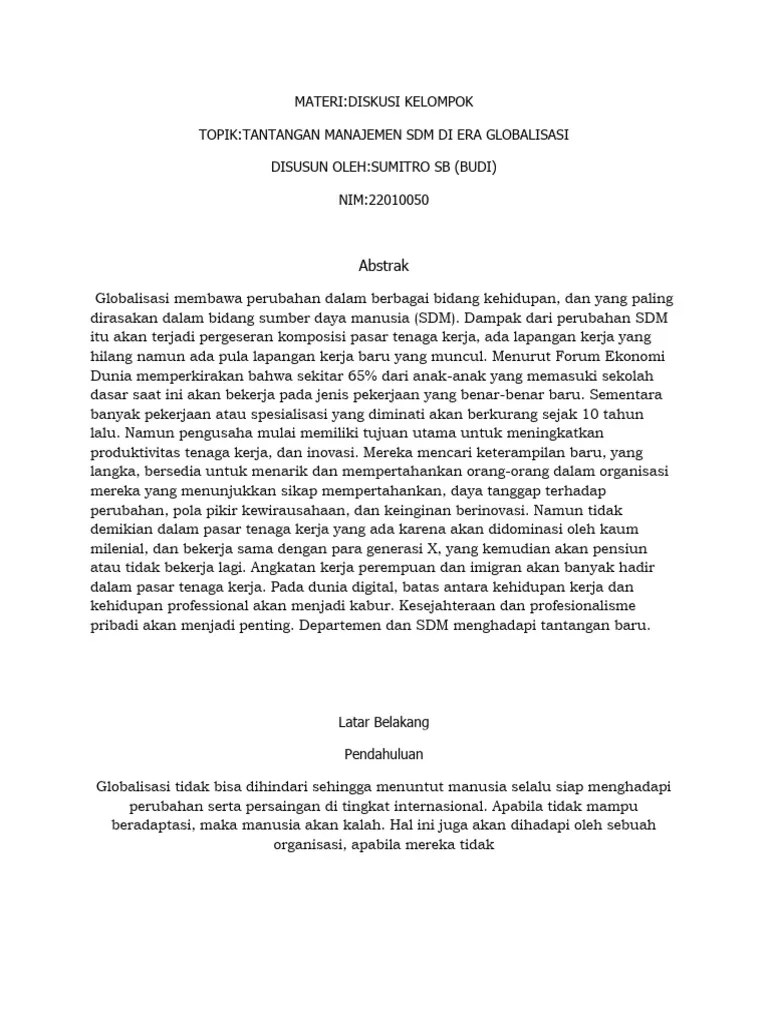 Materi Tantangan Manajemen SDM Di Era Globalisasi | PDF
