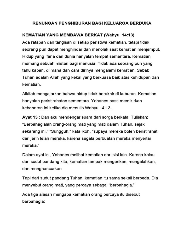 Renungan Penghiburan Bagi Keluarga Berduka | PDF