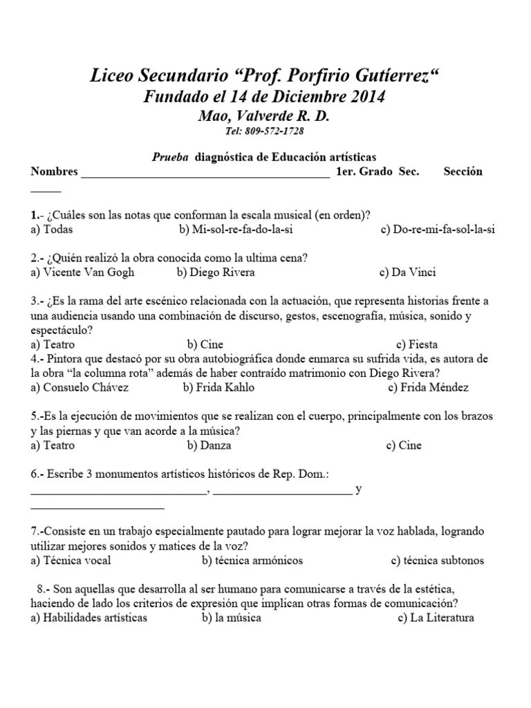 Prueba Diagnostica De 1ero. 2023-2024 | PDF