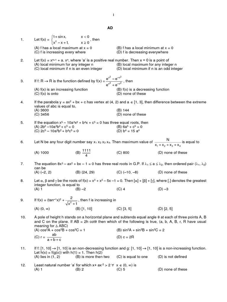 Applications Of Derivatives-Practice Sheet | PDF | Mathematics ...