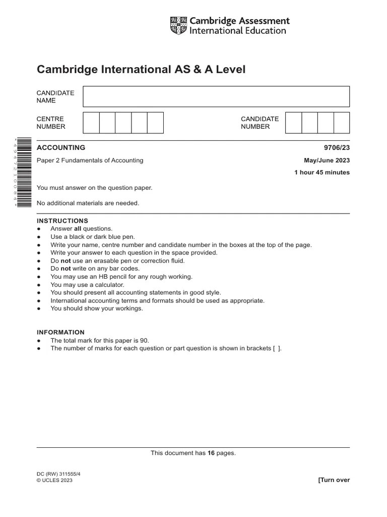 Cambridge International AS & A Level: ACCOUNTING 9706/23 | PDF