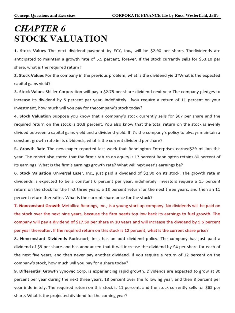 Chapter 6 - Exercises | PDF | Dividend | Stocks