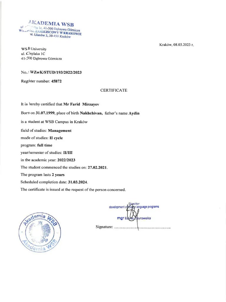 Certificate Of Studies | PDF