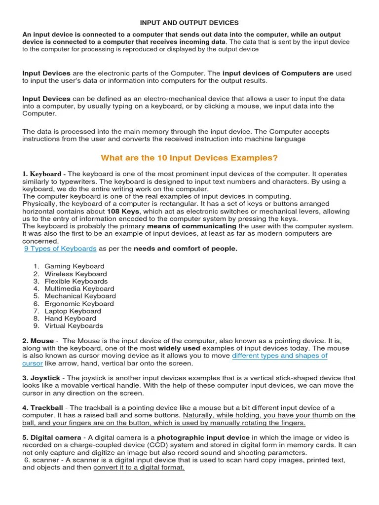 Input And Output Devices | PDF | Games & Activities | Computers