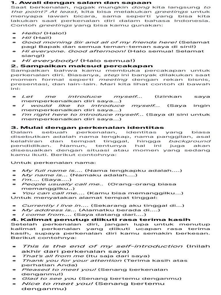 21 Contoh Perkenalan Diri (Self Introduction) Dalam Bahasa Inggris - Belajar Bahasa Inggris ...