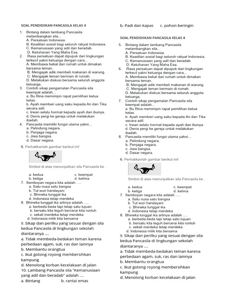 Soal Pendidiikan Pancasila Kelas 4 | PDF