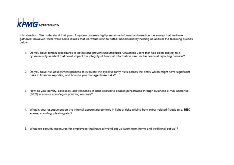 Cybersecurity Questionnaire | PDF