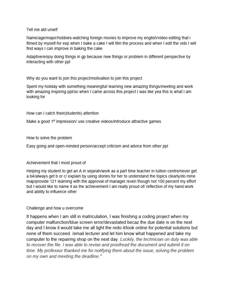 Tips To Answer Interview Question: Tell Me About Yourself | PDF