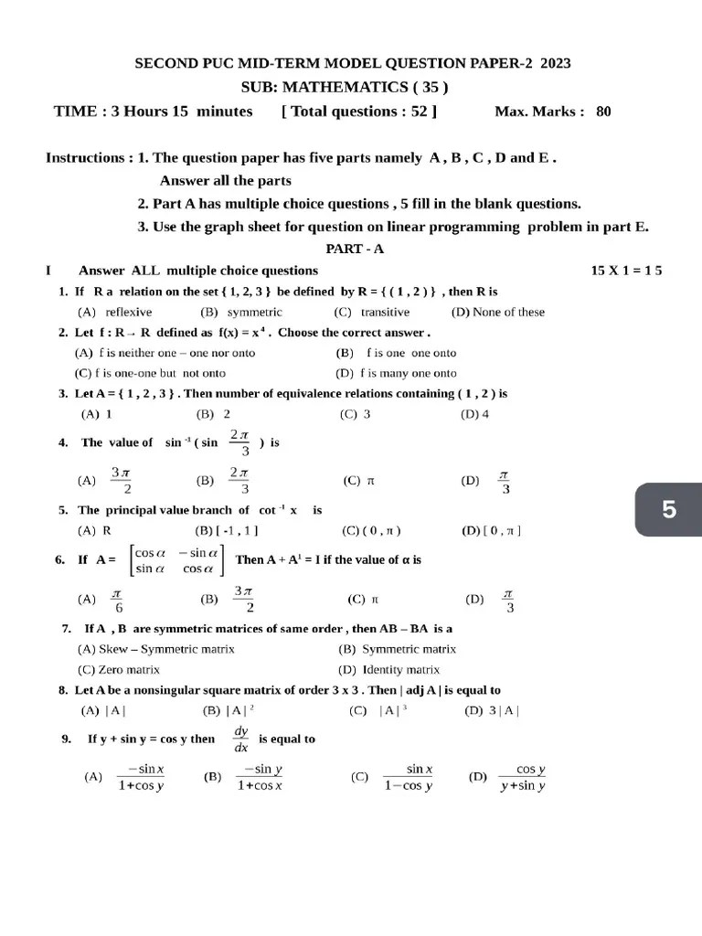 Mid Term Maths Sample Paper 2 | PDF
