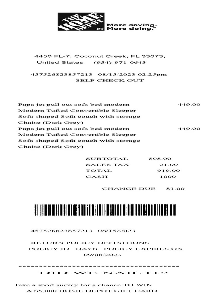 Home depot receipt template