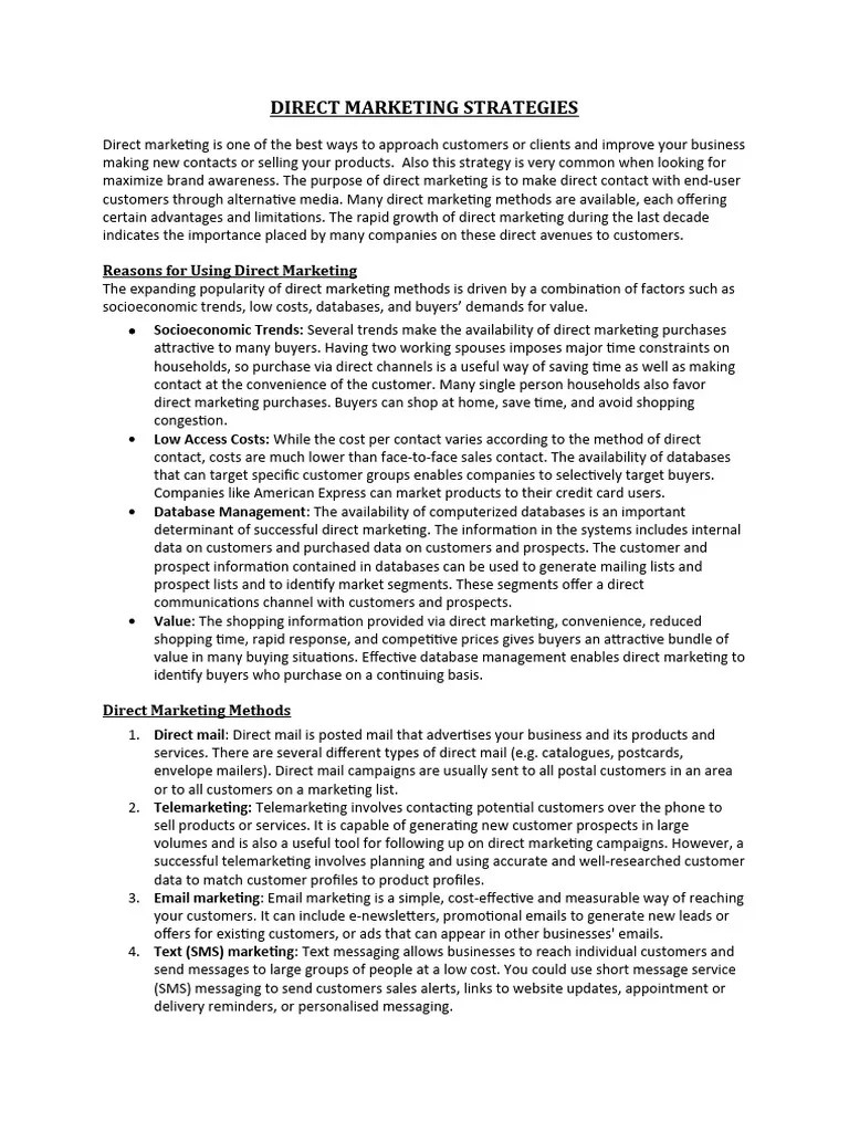 Direct Marketing Strategies | PDF | Direct Marketing | Marketing