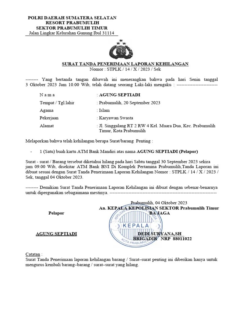 Surat Laporan Kehilangan | PDF