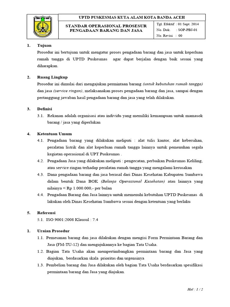 SOP PBJ 01 SOP Pengadaan Barang Dan Jasa | PDF