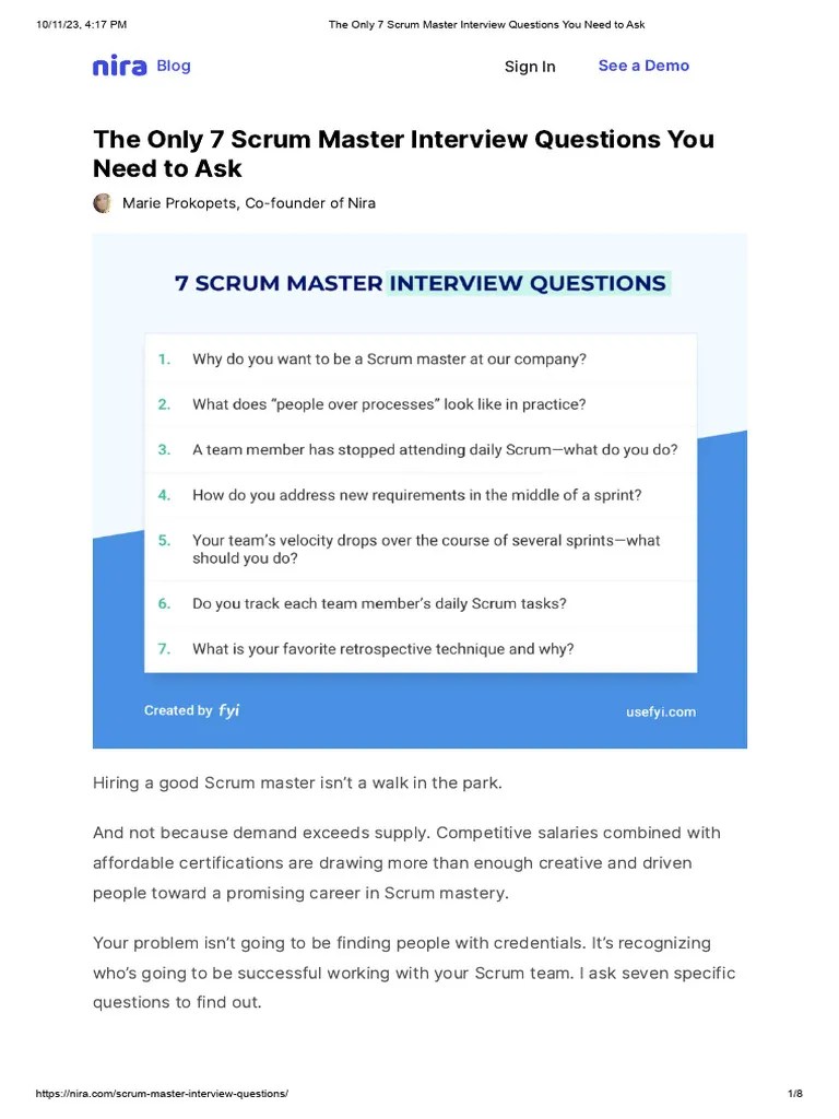 The Only 7 Scrum Master Interview Questions You Need To Ask | PDF