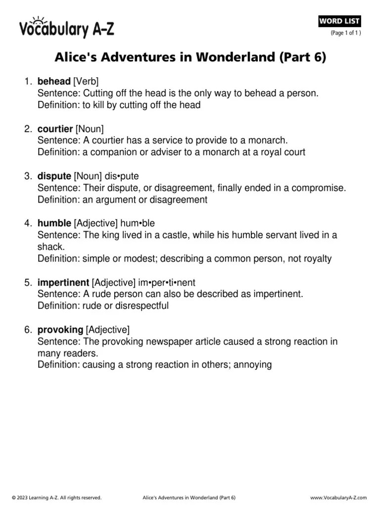 Alices Adventures In Wonderland Part 6 | PDF | Adjective | Noun