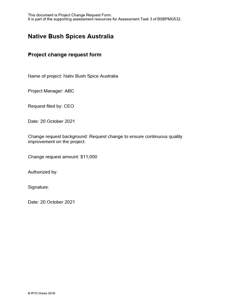 Project Change Request Form | PDF