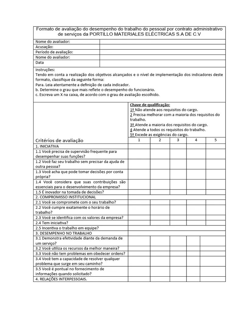 Formato De Avaliação De Desempenho No Trabalho | Download Grátis PDF | Avaliação De Desempenho