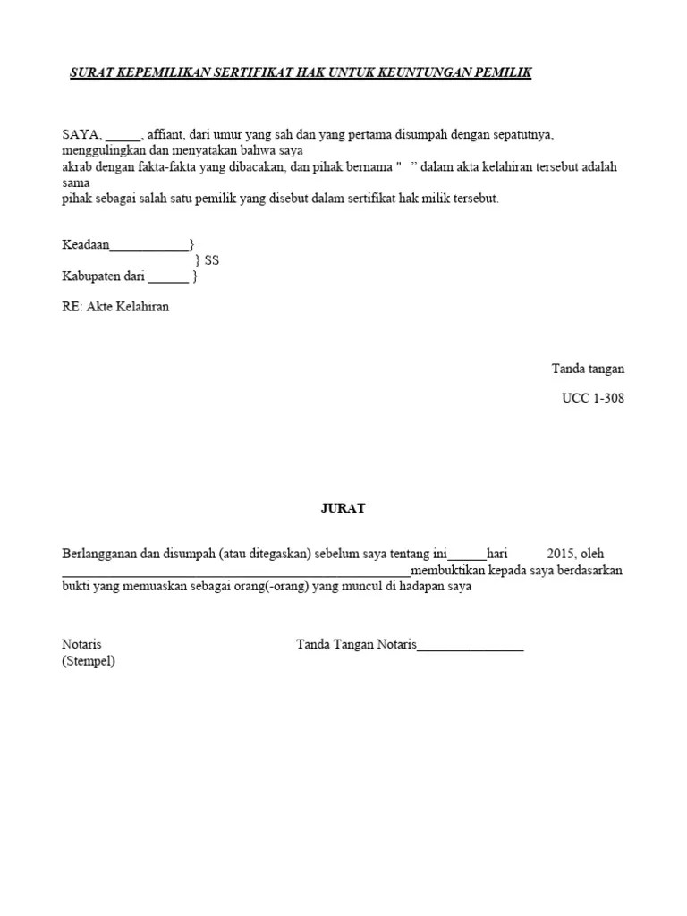 Templat Surat Pernyataan Akta Kelahiran | PDF