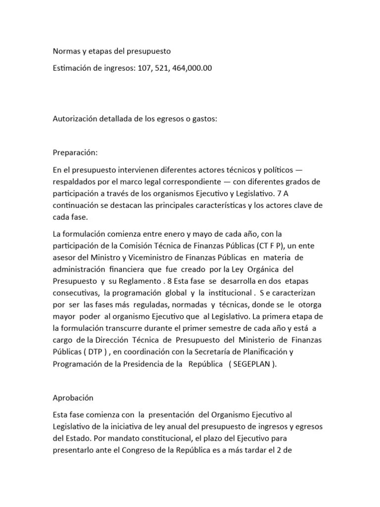 Normas Y Etapas Del Presupuesto | PDF | Presupuesto | Gobernancia