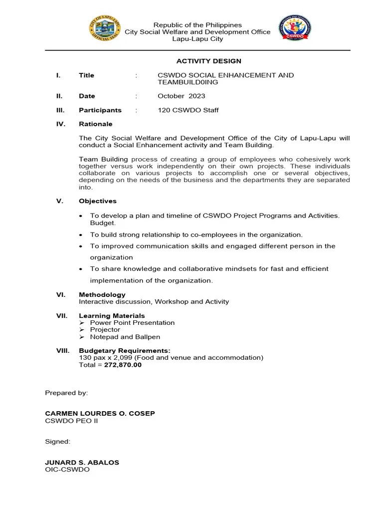 Activity Design For Team Building | PDF