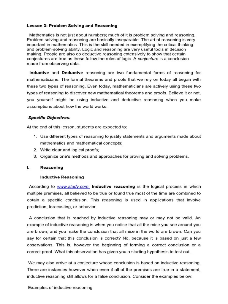 Lesson 3 Problem Solving Reasoning | PDF | Inductive Reasoning ...