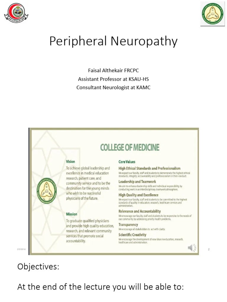 Lecture 06.8 (Dr. Althekair's Lecture) - Common Peripheral Neuropathies ...