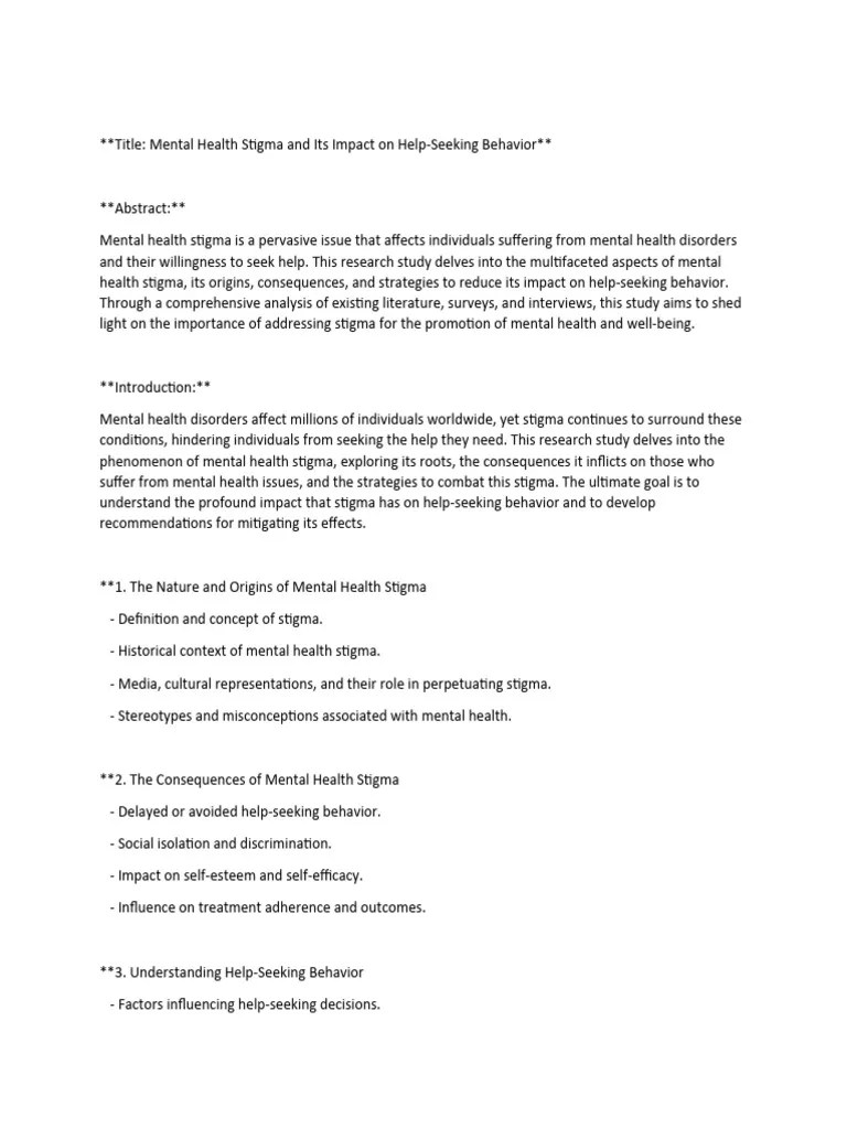 Mental Health Stigma And Its Impact On Help-Seeking Behavior | PDF | Mental Health | Social Stigma
