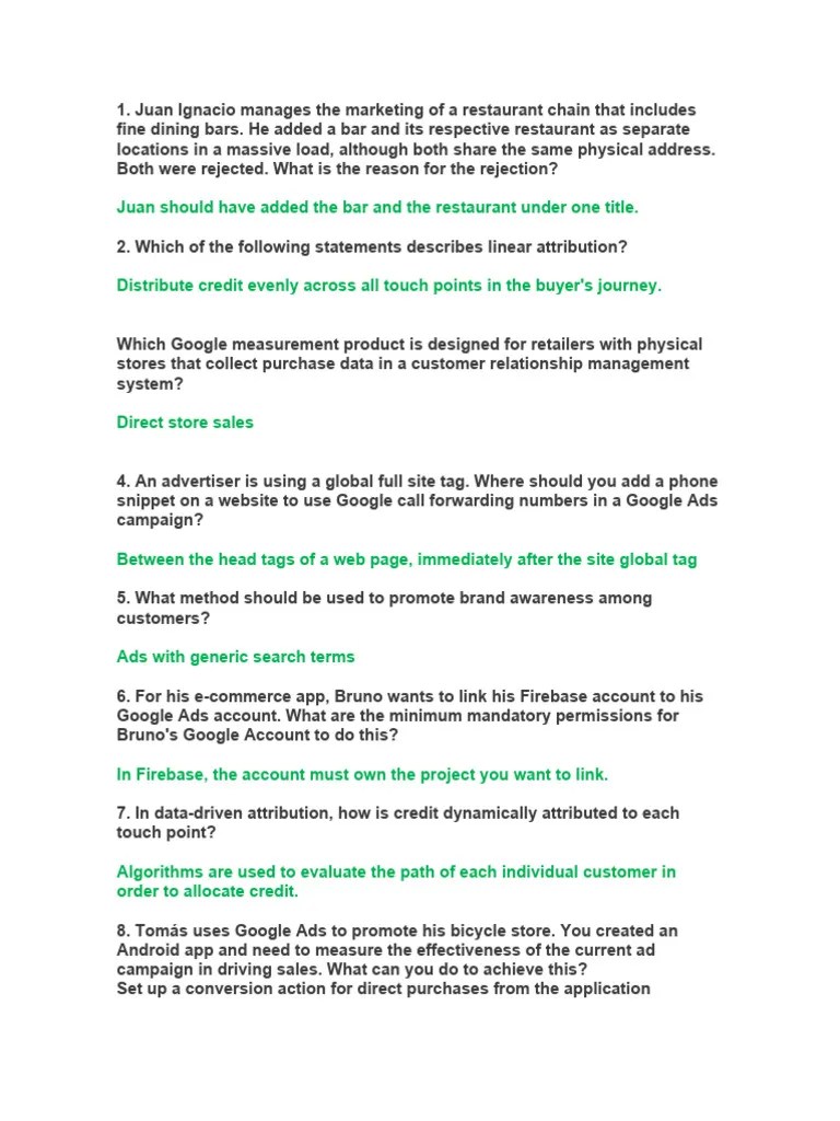 Google Ads Measurement Certification Answers | PDF | Advertising | Brand