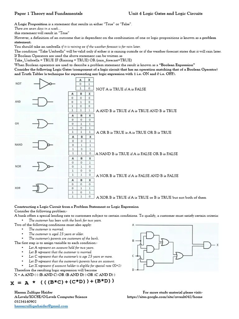 4 Logic Gates And Logic Circuits | PDF | Truth | Logic Gate