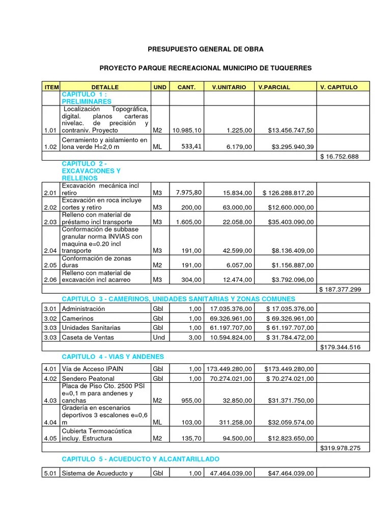 Presupuesto Final | PDF | Ingeniería Hidráulica