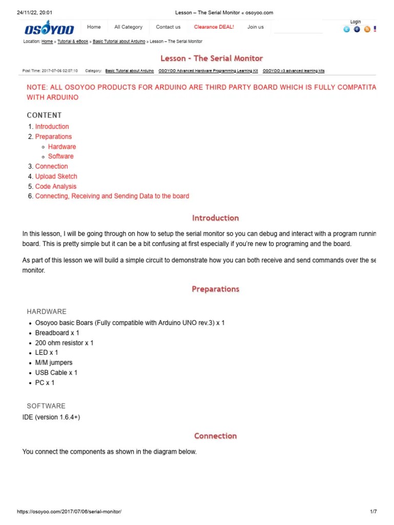 Lesson - The Serial Monitor | PDF | Arduino | Input/Output