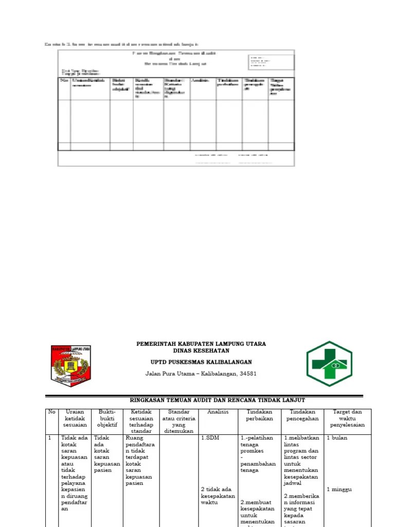 Ringkasan Temuan Audit Dan Rencana Tindak Lanjut | PDF
