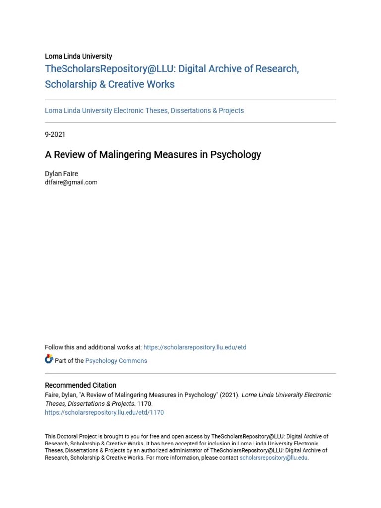 A Review Of Malingering Measures In Psychology | PDF | Mental Disorder ...