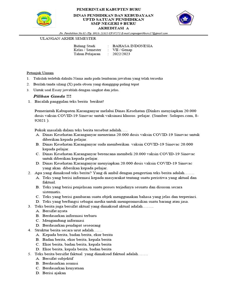 Soal Pat Bahasa Indo Sem 2 Kurikulum Merdeka | PDF
