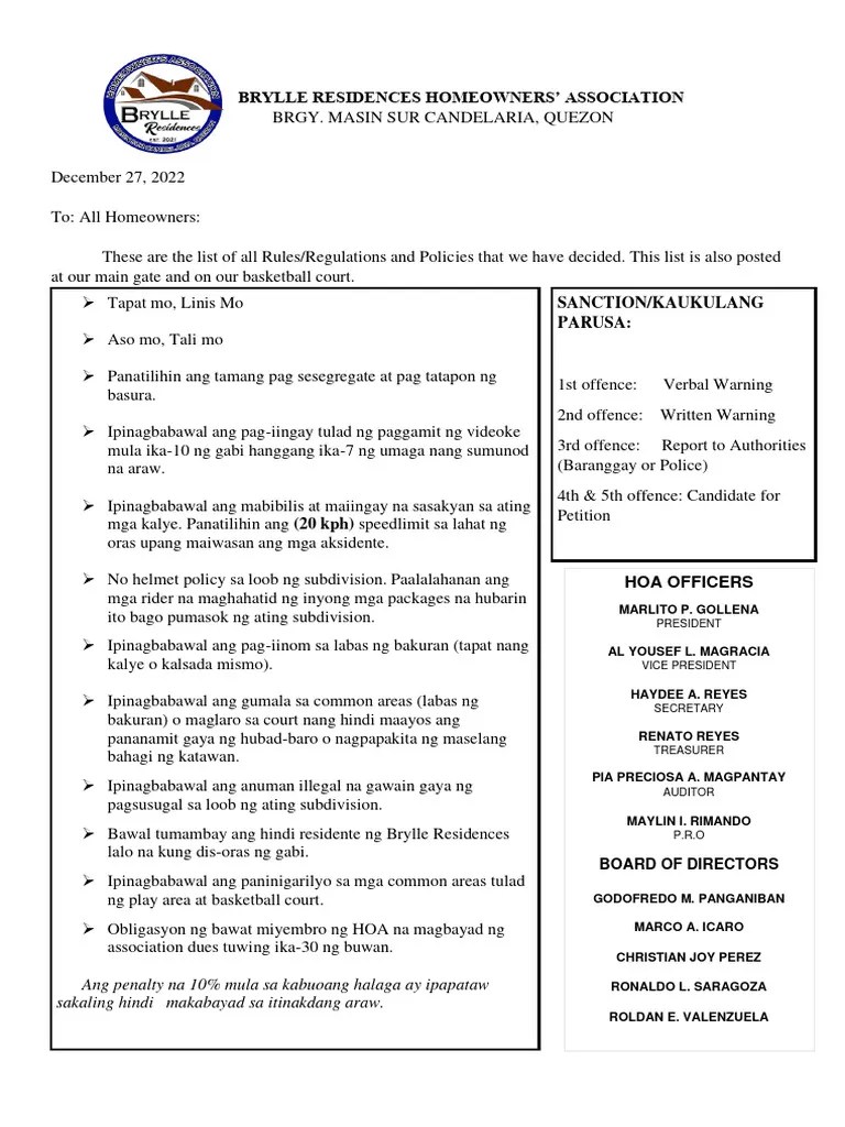 Hoa Rules | PDF