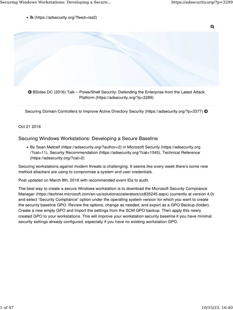 Securing Windows Workstations Developing A Secure Baseline - Active ...