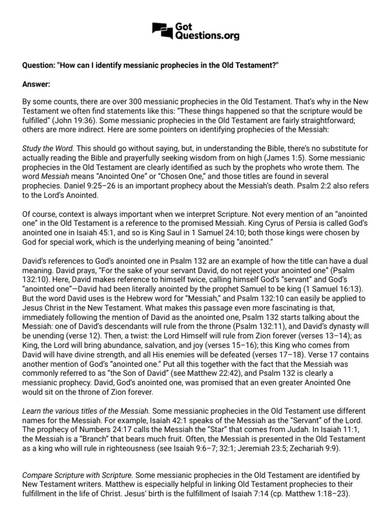 How Can I Identify Messianic Prophecies In The Old Testament - Printer Friendly | PDF | Jesus ...