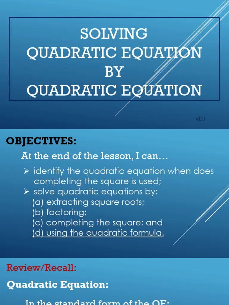 Lesson 2 4 Solving Quadratic Equation By Quadratic Formula | PDF ...