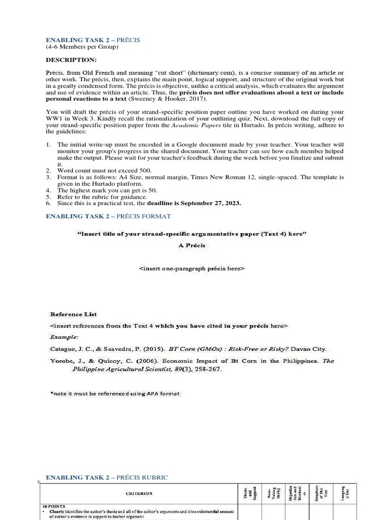 Precis Writing Mechanics Rubric | PDF | Career & Growth