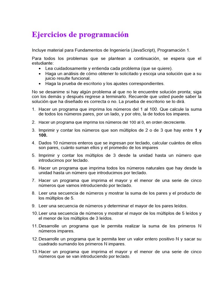 Ejercicios De Algoritmos Y Programacion | PDF