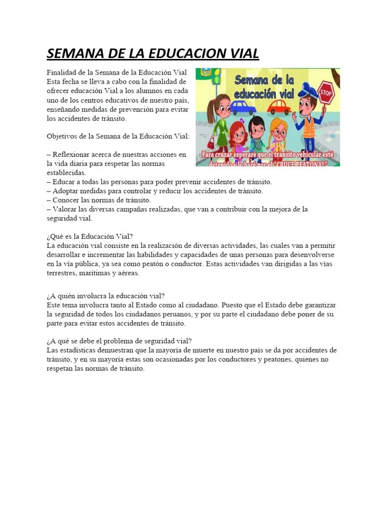 SEMANA DE LA EDUCACION VIAL Panel Pedagógico | PDF