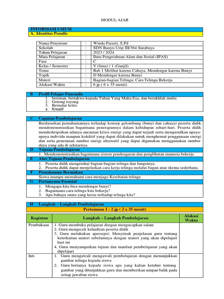 Modul Ajar Kelas 5 | PDF