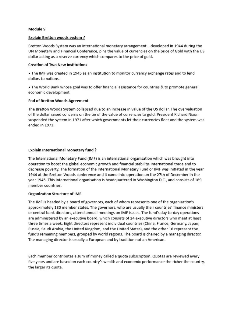 Module 5 | PDF | Bretton Woods System | International Monetary Fund
