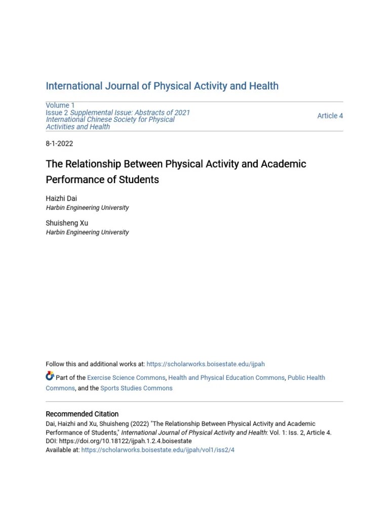 The Relationship Between Physical Activity And Academic Performance | PDF