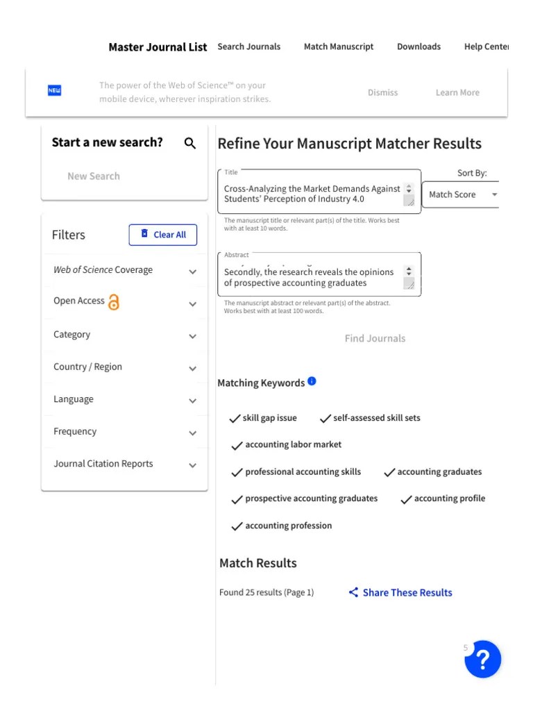 Web Of Science Master Journal List - Manuscript Matcher | PDF ...