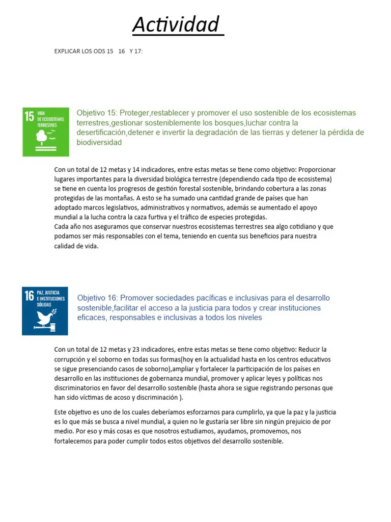 LOS Objetivos De Desarrollo Sostenible 15,16 Y 17 | PDF | Sustentabilidad | Desarrollo Sostenible