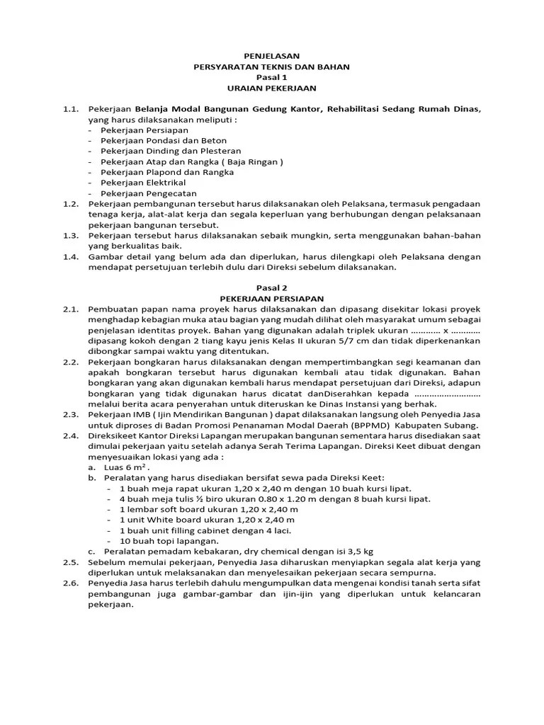 Spek Teknis Pekerjaan Gedung | PDF