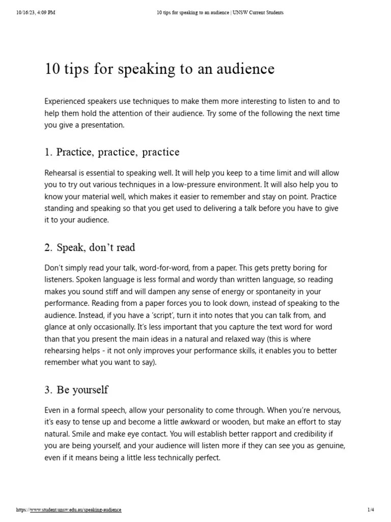 10 Tips For Speaking To An Audience | PDF
