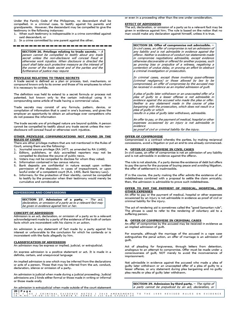 2019 REVISED RULES ON EVIDENCE AM No. 19 08 15 SC 2nd Periodic HANDOUT ...
