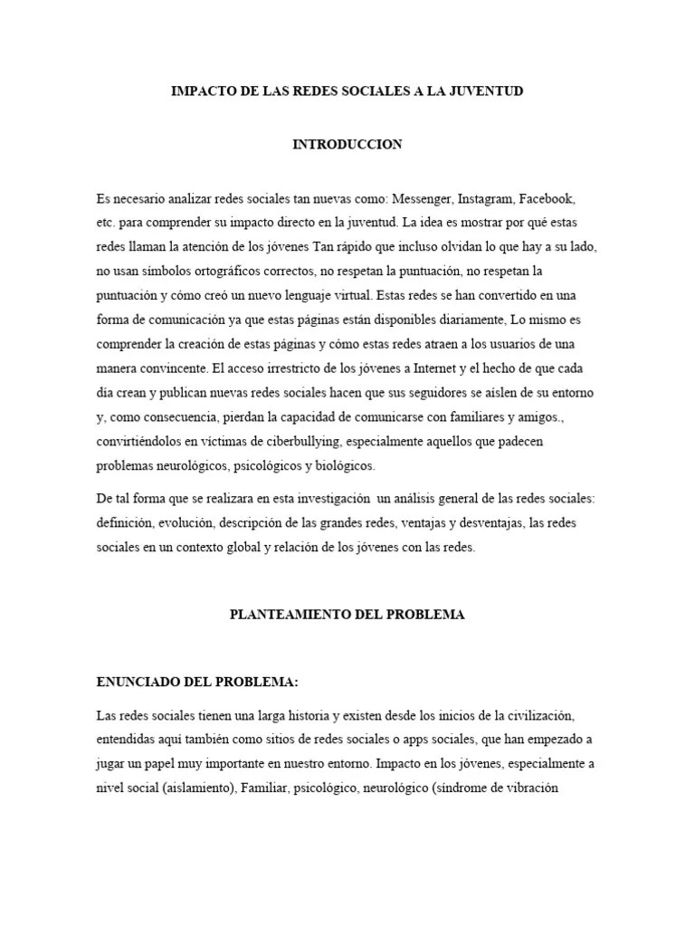 Impacto De Las Redes Sociales A La Juventud | PDF | Redes Sociales ...
